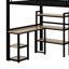 Lit mezzanine double en métal avec escalier, bureau intégré et tablettes