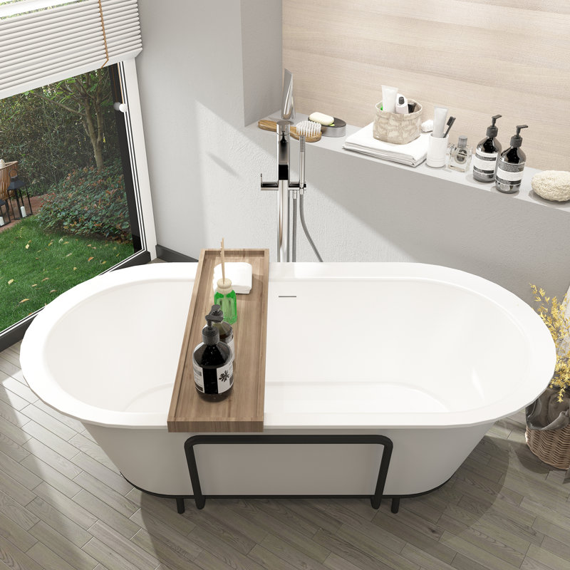 Baignoire de trempage autoportante en pierre 70,9 po x 35,4 po Hudson, Blanc mat