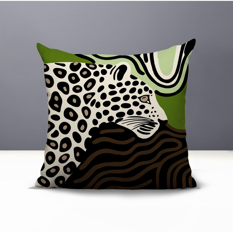 Oreiller carré réversible intérieur / extérieur Shiel Leopard, Chartreuse, Carré 20 po