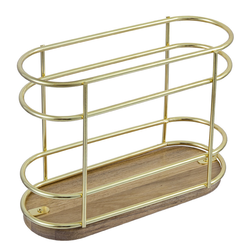 Iron, Metal and Solid Wood Standing Napkin Holder