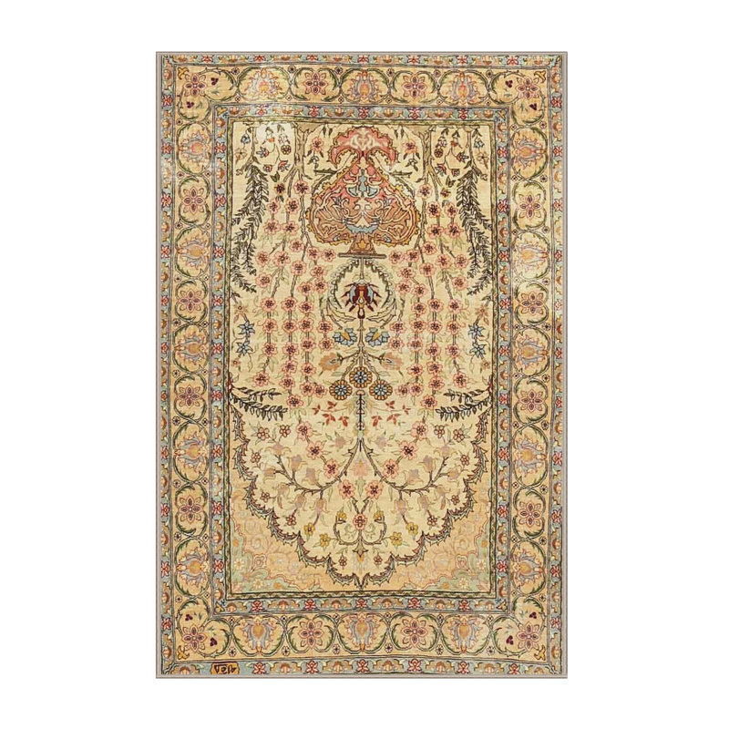 Tapis oriental vert / jaune, Rectangle 5 pi x 7 pi