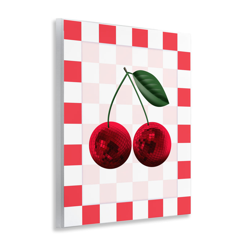 Disco Cherries on Checkered Wall Plaque, design by Marcus Prime