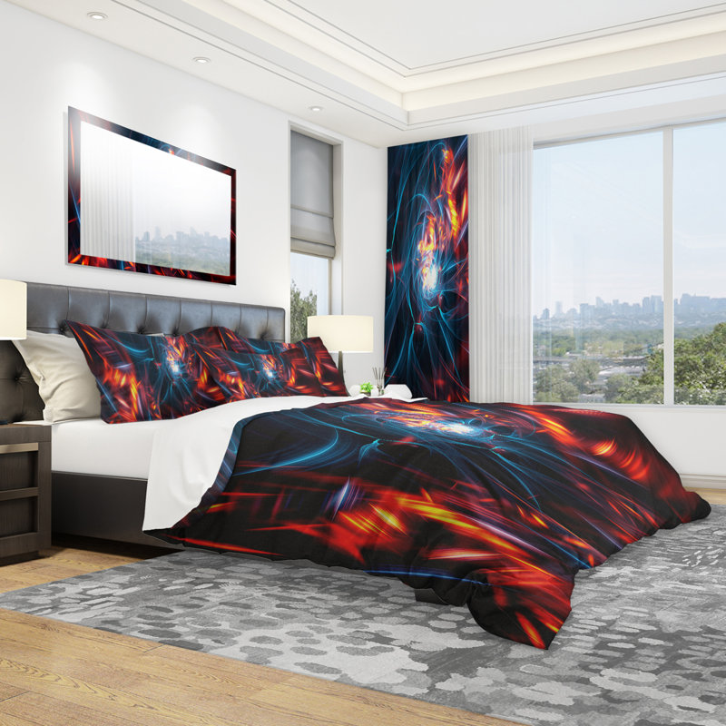 Ensemble de housse de couette abstrait rouge et noir - Polyester microfibre, Housse de couette double / grand et 2 taies