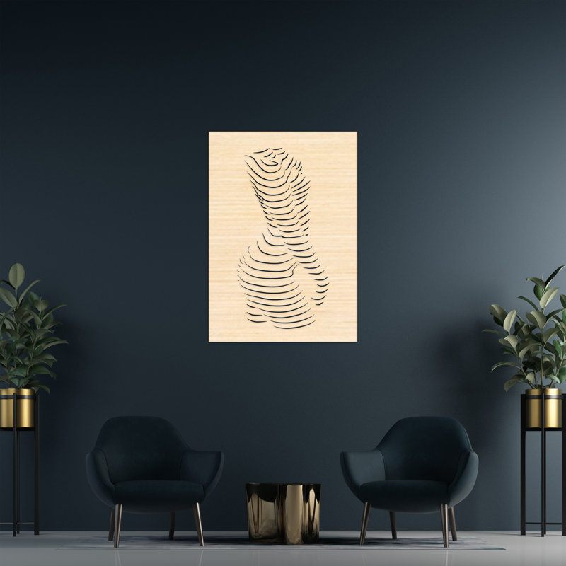 Art mural rectangulaire de femmes fait avec des lignes - bouleau baltique naturel (46 po x 32,51 po)