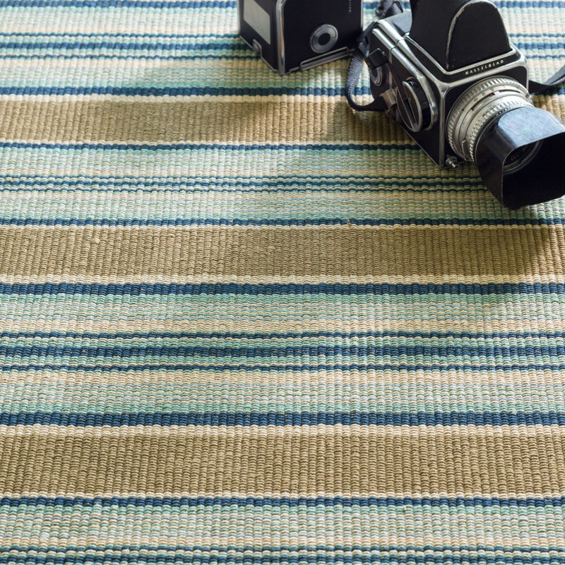 Blue Heron Stripe Handwoven Cotton Rug, Rectangle 8'6" x 11'6"