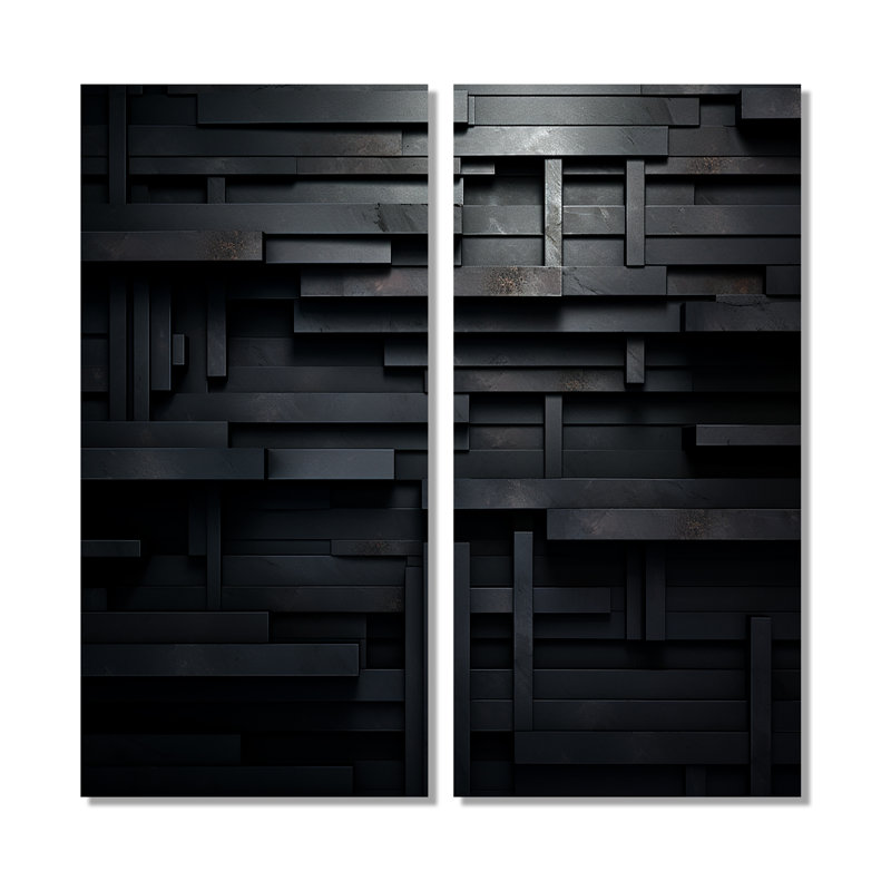 «Black Brick Cube Dimensions V», art mural abstrait géométrique, ensemble de 2 impressions sur toile, H 20 po x l 24 po