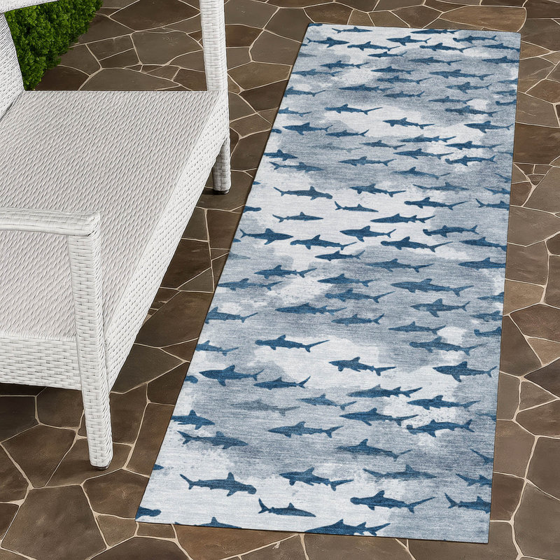 Machine Washable Indoor/Outdoor Chantille ACN2594 Animal Rug, Blue, 2'3" x 7'6" Runner