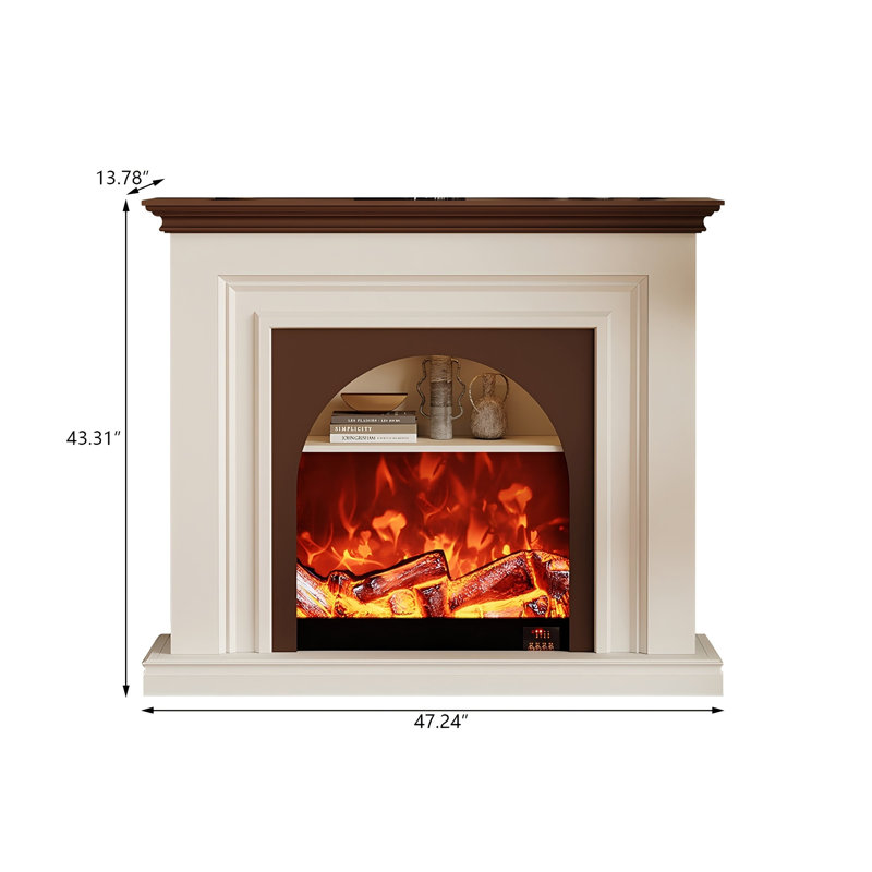 Foyer électrique 47,24 po de style crème minimaliste avec fausse flamme DEL réaliste, 43.31" H x 47.24" W x 13.78" D