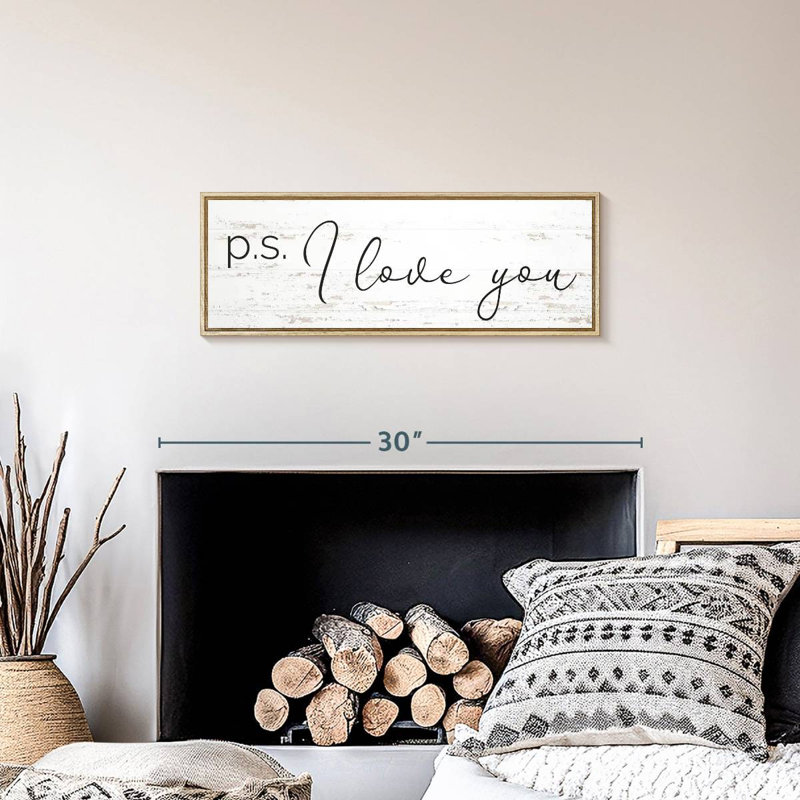 P.S. I Love You, typographie, 25 po x 9 po, Cadre flottant en bois naturel