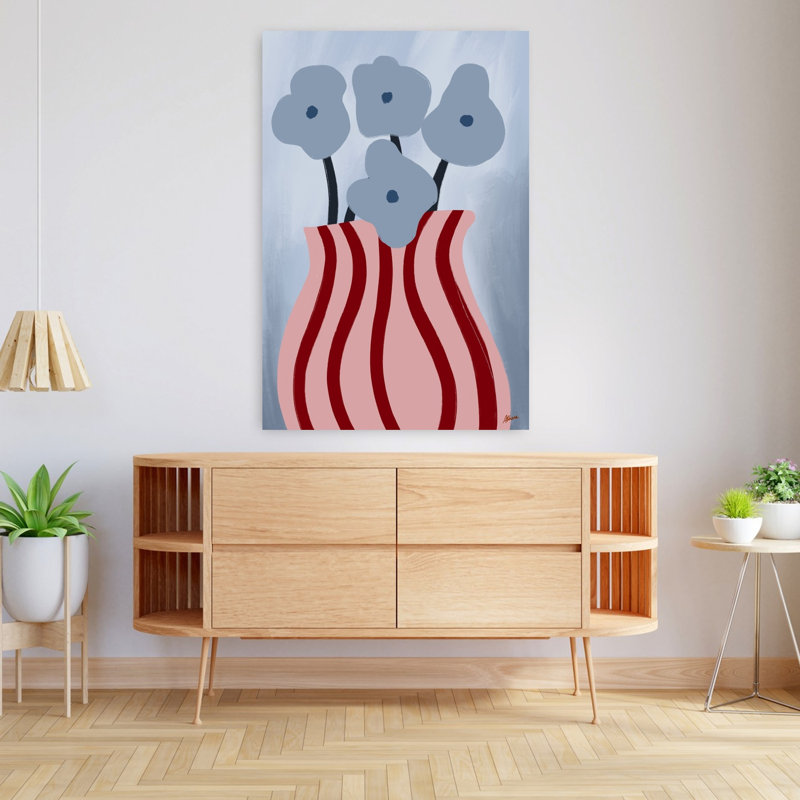 Fleurs dans un vase, art mural abstrait contemporain minimaliste, nature, H 48 po x l 32 po
