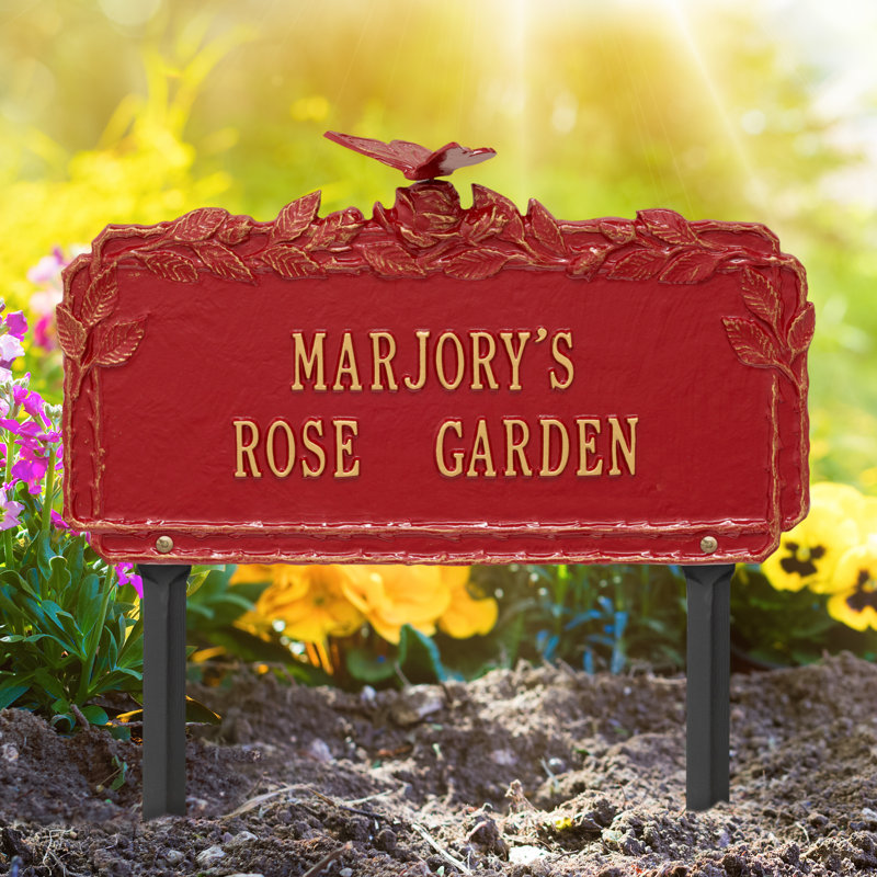 Plaque de jardin papillon rose, Rouge / doré