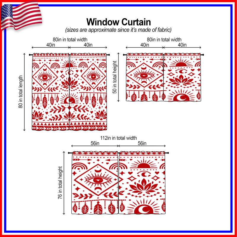 Rideaux de fenêtre Red Bohemian, 80in x 61in - 2 panels, Room Darkening