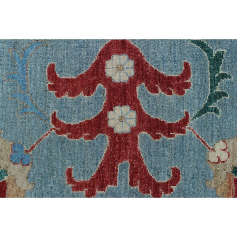 Tapis bleu en laine noué à la main de conception unique 9 pi 9 po x 13 pi 7 po Abrego