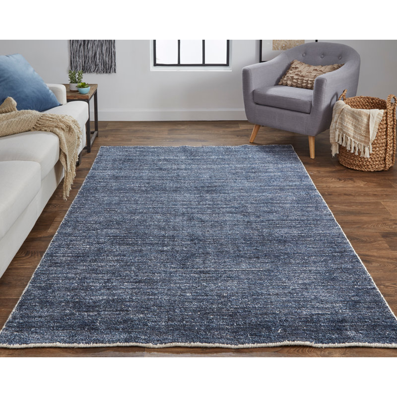 Tapis bleu nuit en coton / laine Daouda, Rectangle de 5 pi x 8 pi