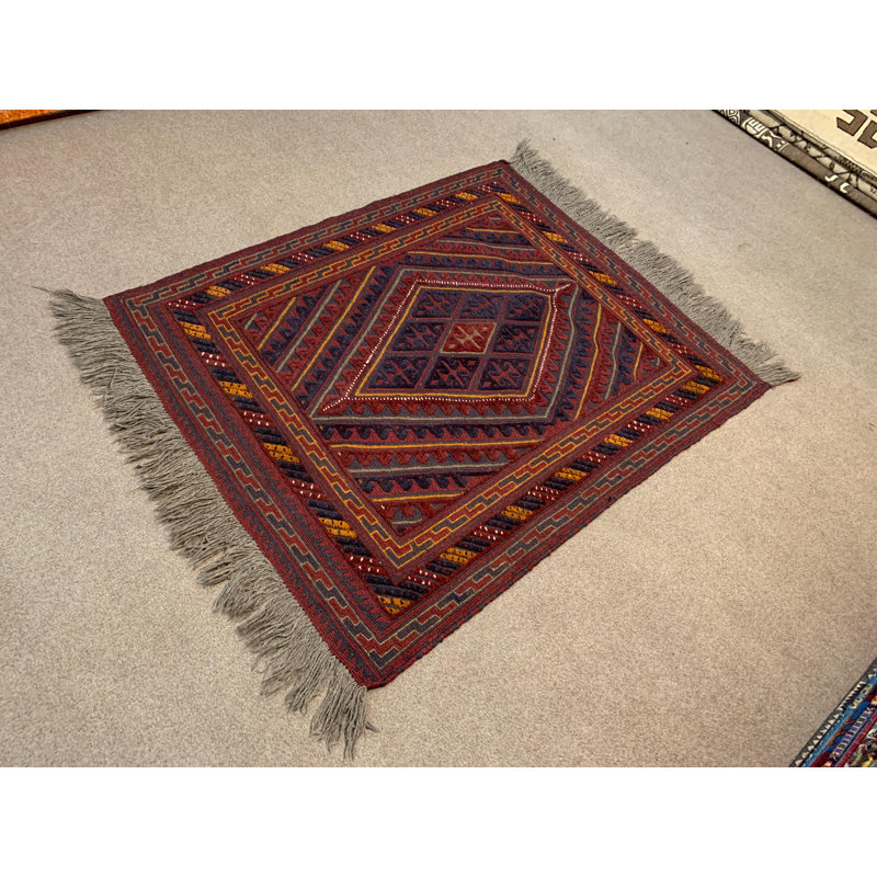Tapis kilim / 3,6 pi x 3,6 pi rétro / afghani Mashwani / tapis géométrique Kilim