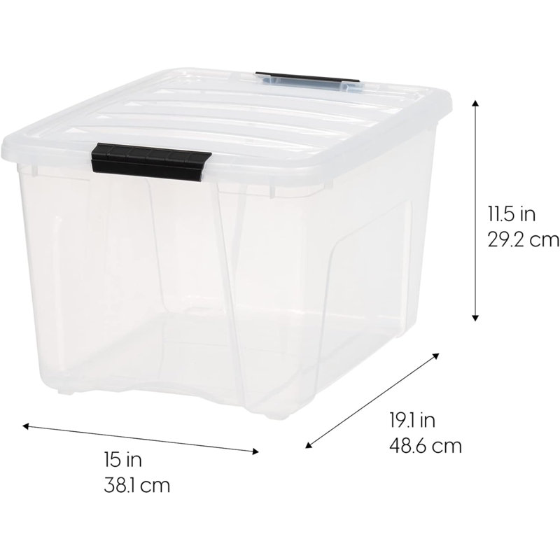 40 QT Plastic Storage Box With Lid And Latches - 4 Pack - BPA-Free, Discreet Organizing Solution, Durable Nestable Stackable Containers, Secure Pull Handle