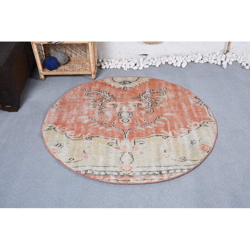 Tapis orange Anatolian, tapis neutre, tapis de plancher, tapis décoratif 4,2 x 4 pi, tapis turcs, tapis rétro