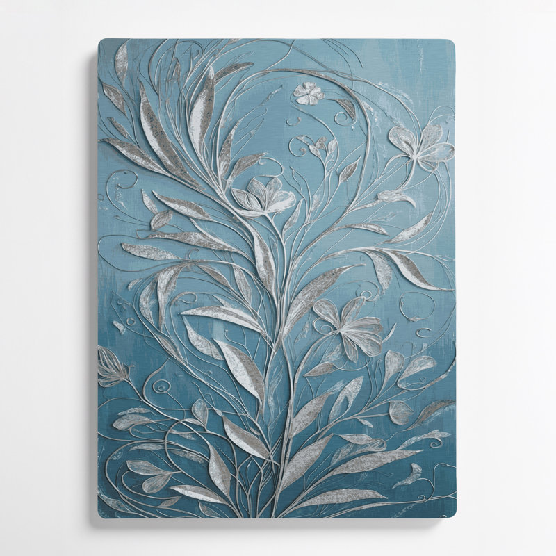 Abstrait floral 97, art mural en métal bleu, H 11 po x l 14 po
