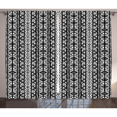 Ethnic Boho Aztec Pattern in Black and White with Western Effects Folk Design Graphic Print & Text Semi-Sheer Rod Pocket Curtain Panels -  Ambesonne, p_25255_108x84