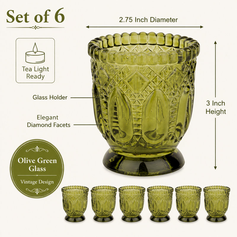 3'' H Glass Tabletop Votive Holder, Olive Green