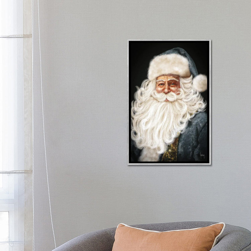 «Blue Santa», reproduction d'art sur toile encadrée, Argent argent