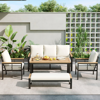 Ensemble de patio polyvalent 5 pièces en bois d'acacia avec coussins pour l'élégance du jardin