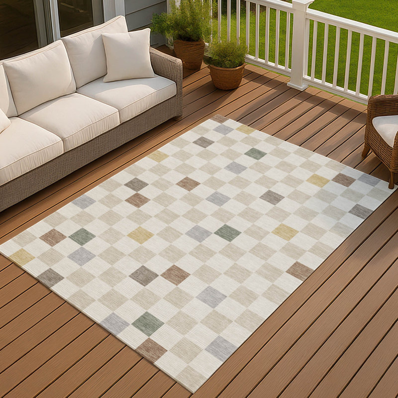 Tapis géométrique intérieur / extérieur lavable à la machine Chantille ACN2656, 8 pi x 10 pi, Linen