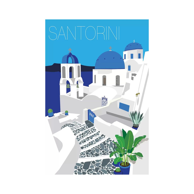 Santorini With Typography by Jen Bucheli - Print on Canvas, 152.4cm H x 101.6cm W x 3.81cm D, Wrapped Canvas