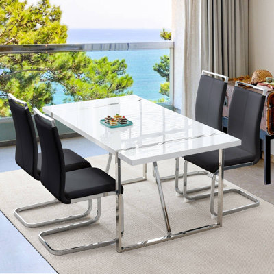 4 - Person Dining Set, Modern Rectangular Dining Table Set with 4 Luxury Faux Leather Dining Chairs