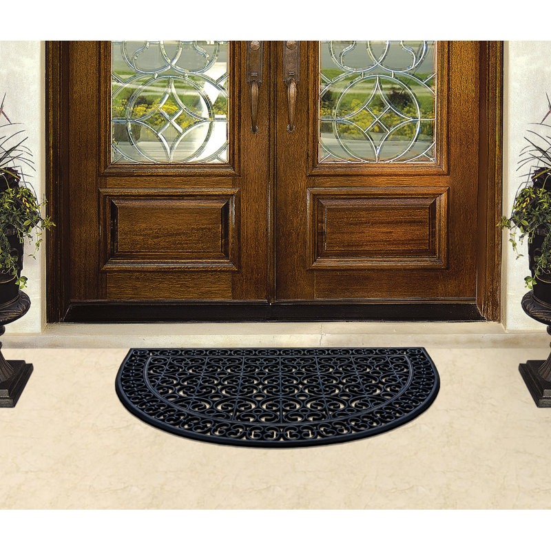 Armie Paisley Natural Rubber Half-Round Grill Door Mat – 30" × 48", Heavy-Duty & Non-Slip, Black