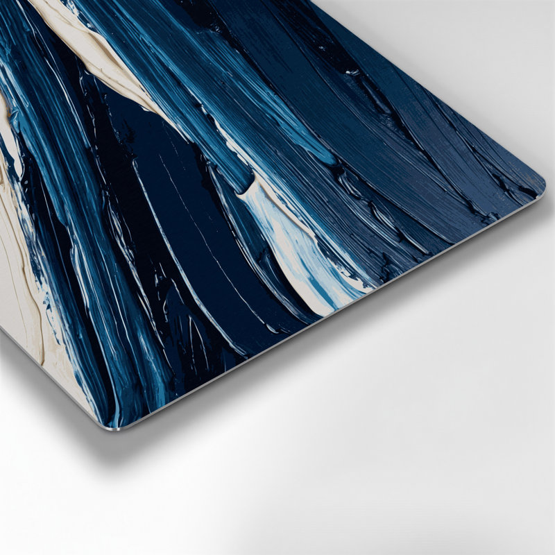 Art mural horizontal rayé bleu foncé en métal crème bleu, H 11 po x l 14 po