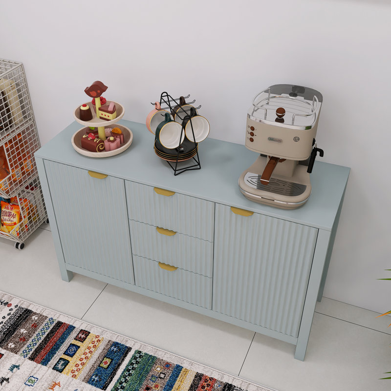 Buffet en bois 47,20 pouces avec poignées en métal et tablettes réglables, Cyan