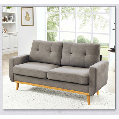 67.7 Inch Wide Mid-Century Modern Upholstered Tufted Loveseat Sofa With Wooden Legs, For Contemporary Living Spaces