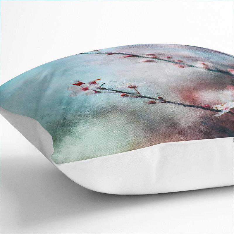 Pale Pink Cherry Blossom Tree Painting Scatter Cushion with Filling, White, 55cm H x 55cm W x 20cm D