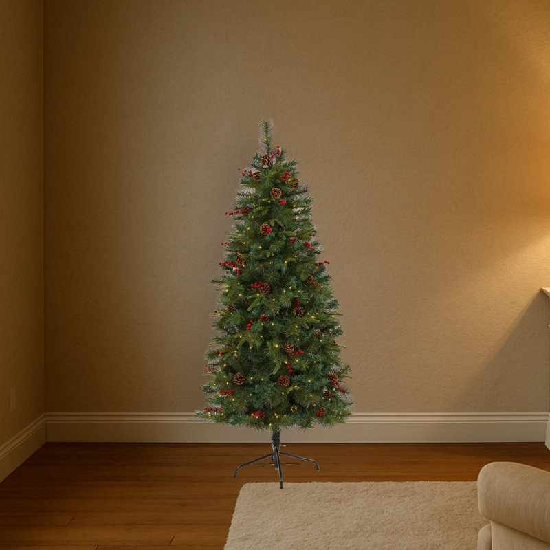 Arbre de Noël artificiel pin avec lumières DEL et pommes de pin