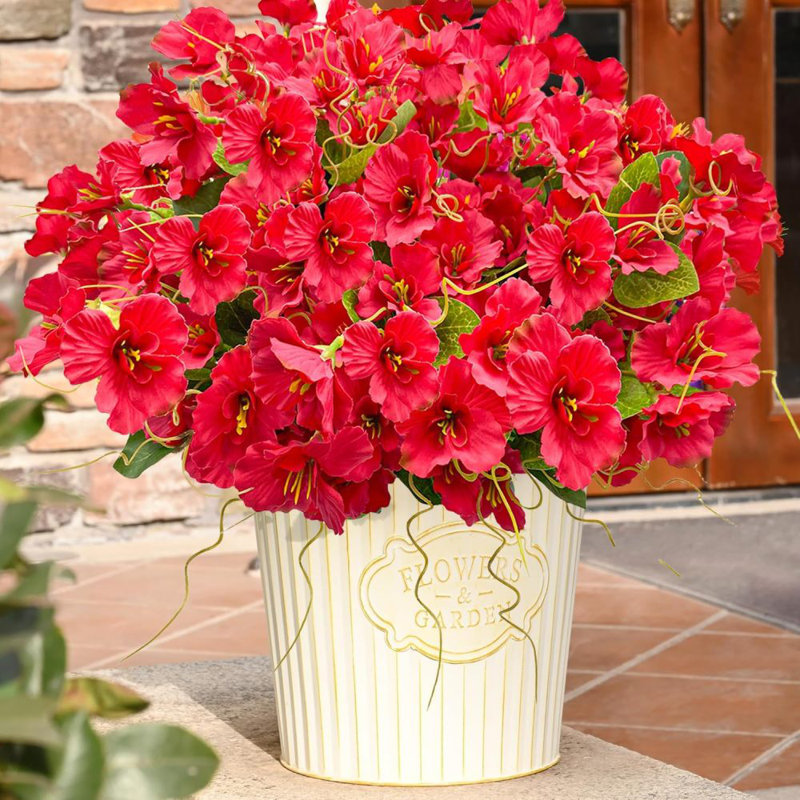 12 paquets de fleurs d'hibiscus artificielles pour l'extérieur, fleurs d'hibiscus artificielles en soie résistantes aux rayons UV, plantes tropicales artificielles pour jardinière d'extérieur