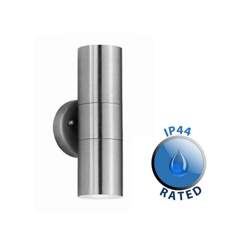 Ariock 2 - Bulb Outdoor Armed Sconce, Stainless Steel, No Bulb, 22cm H x 8.5cm W x 9.3cm D