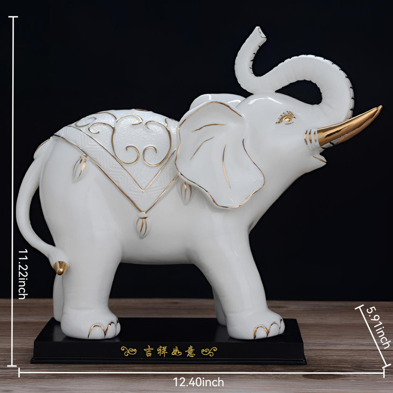 Statue d'éléphant moderne en céramique - Élégant décor de Feng Shui