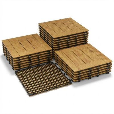 33 tuiles de terrasse en bois d'acacia massif de 12 po x 12 po 33 pièces Imperméable. Revêtement de sol d'extérieur toutes saisons pour patio. Balcon. Jardin. Cour arrière et bord de piscine