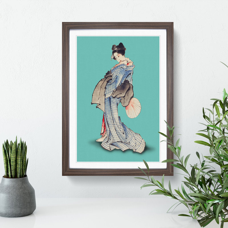Geisha by Hokusai - Framed Print, 36cm H x 27cm W x 2cm D, Walnut