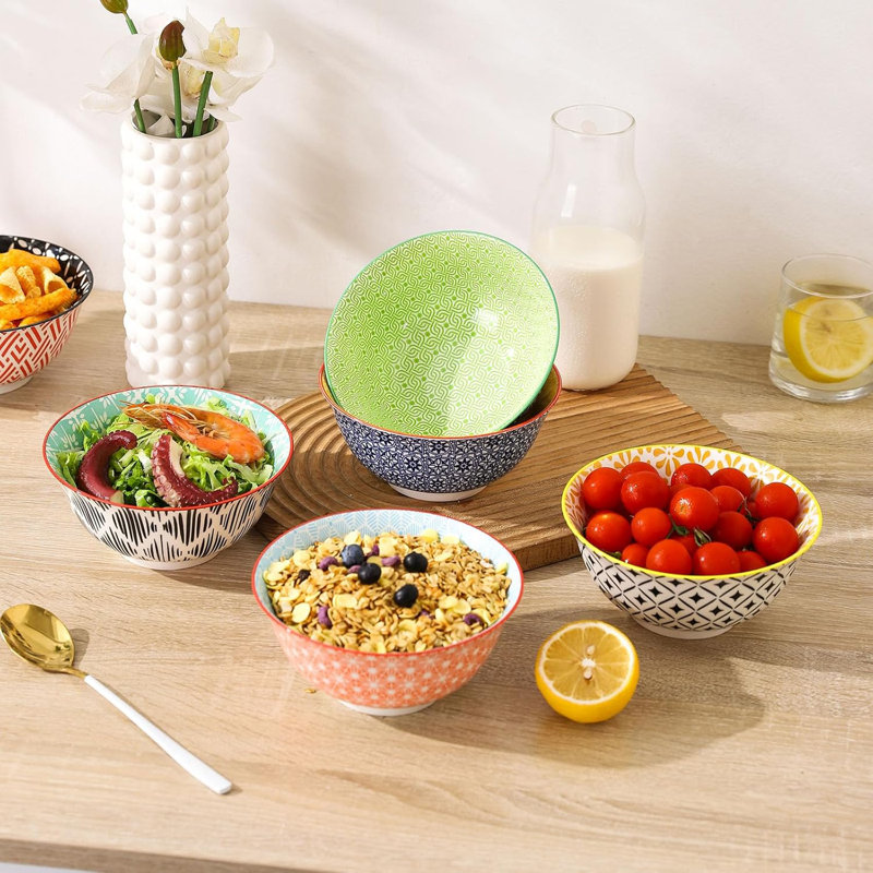 Ensemble de bols en céramique 6 pièces pour la soupe, la salade, le dessert, le riz et l'avoine, allant au lave-vaisselle et au micro-ondes, durable et élégant