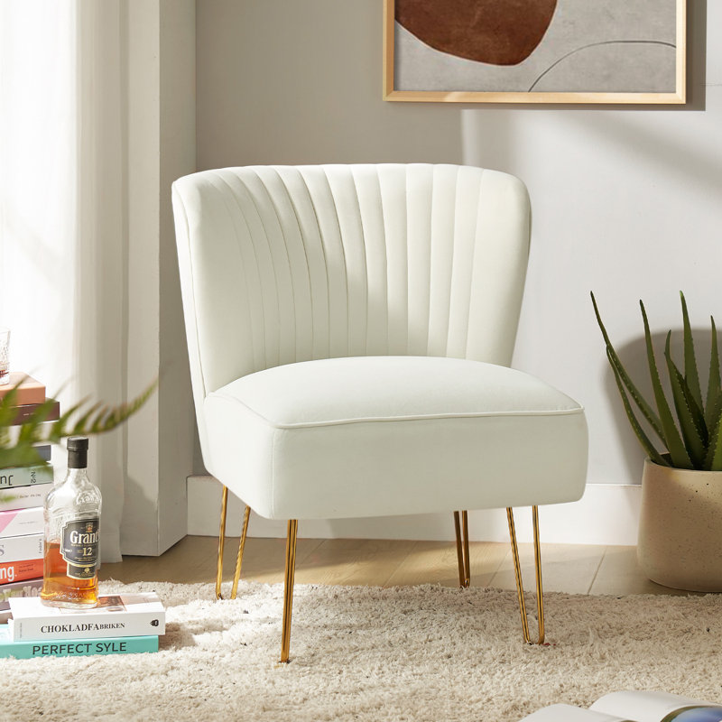 Chaise d'appoint en velours Leona, Velours ivoire