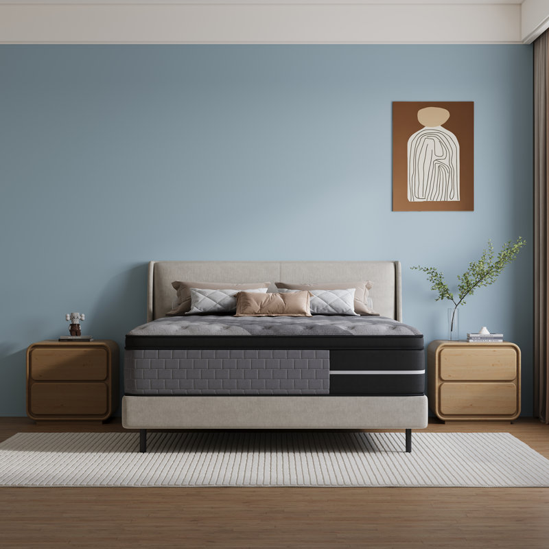 Matelas hybride moyen à ressorts Lodeja dans une boîte, ressorts ensachés individuels et mousse haute densité pour l'isolation des mouvements et un sommeil profond