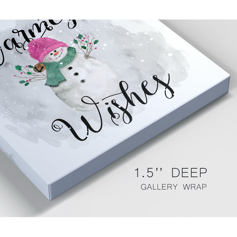 «Snowman Warmest Wishes», reproduction d'art textuel sur toile tendue, H 24 po x l 24 po x P 1 po