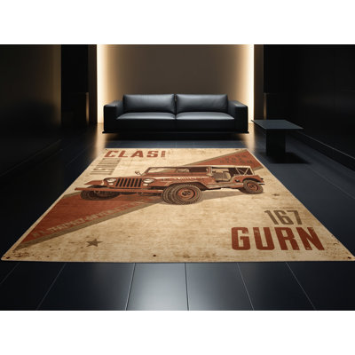 Tapis moelleux moelleux et classique à l'aspect rétro de style militaire Jeep - beige