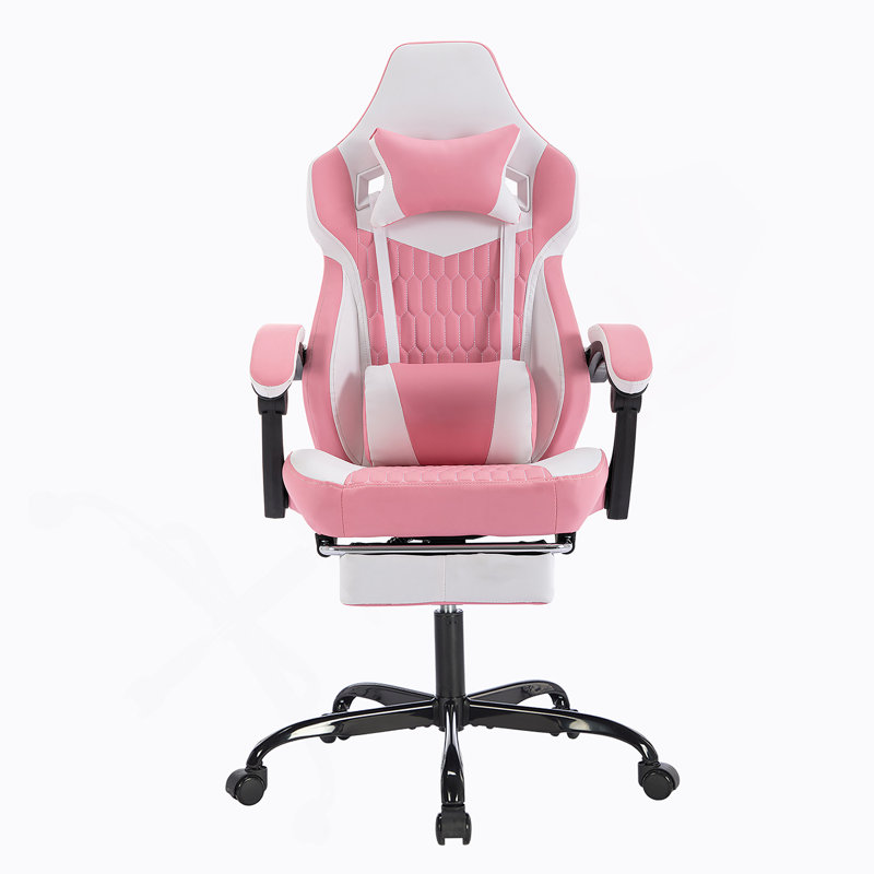 Fauteuil de jeu avec repose-pieds, dossier haut Fauteuil de jeu ergonomique en cuir PVC avec appui-tête réglable, Rose