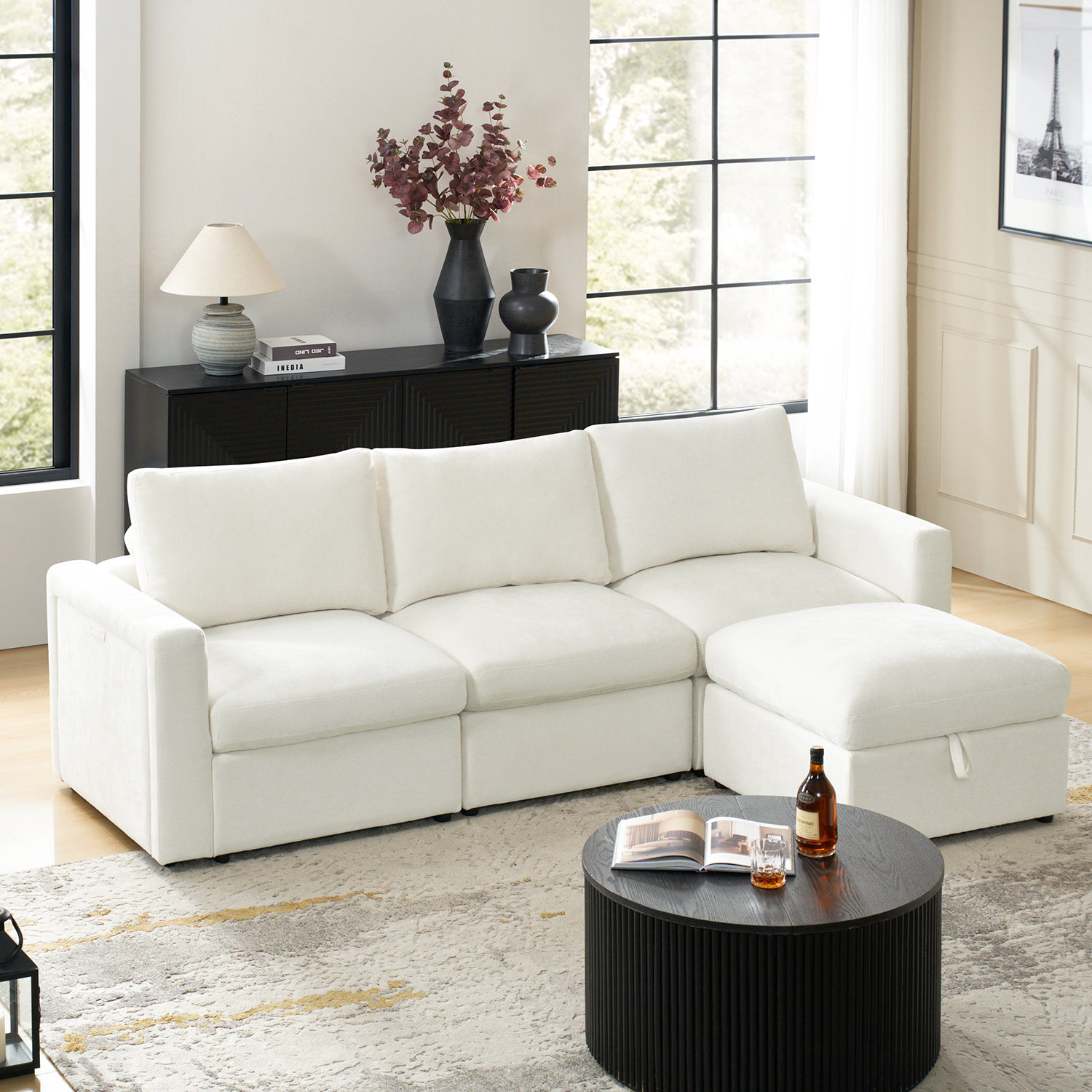 Ebern Designs Doulyn 4 Piece Storage Modular Sectional Sofa with Multi ...