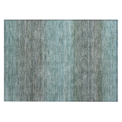 Machine Washable Indoor/Outdoor Xhevrie Teal Rug