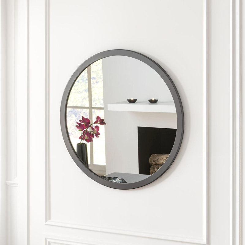 Tabatha Wood Flat Wall Mirror, 80cm H x 80cm W, Dark Grey