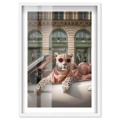 Décoration murale mode «Lets Go Shopping Cheetah Shadowbox Print» par Notoriart, cadre blanc, 20 x 30